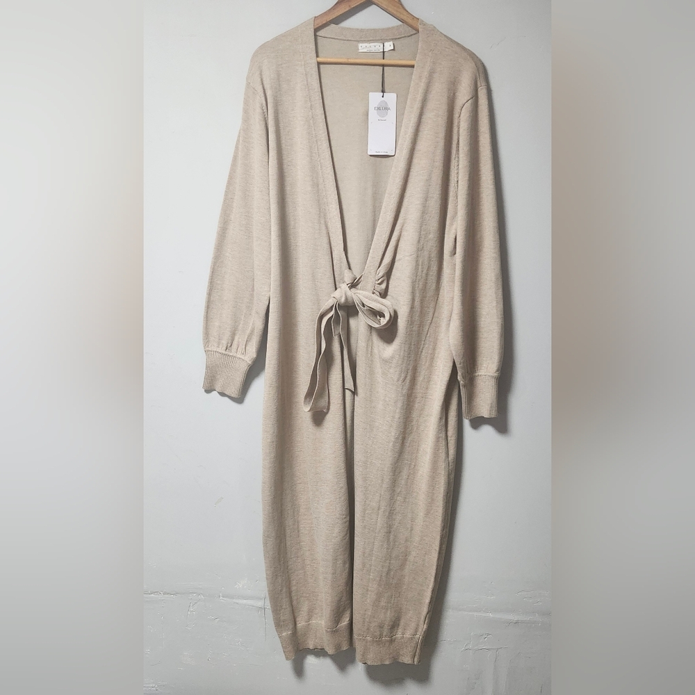 NWT Exlura Tan Tie-Front Wool Cardigsn Sweater Duster M